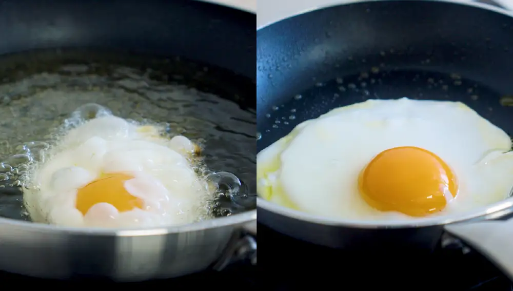 Diferencia entre un huevo frito y un huevo a la plancha 