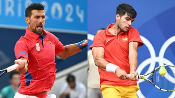 Novak Djokovic y Carlos Alcaraz, en acción en los JJOO de París 2024